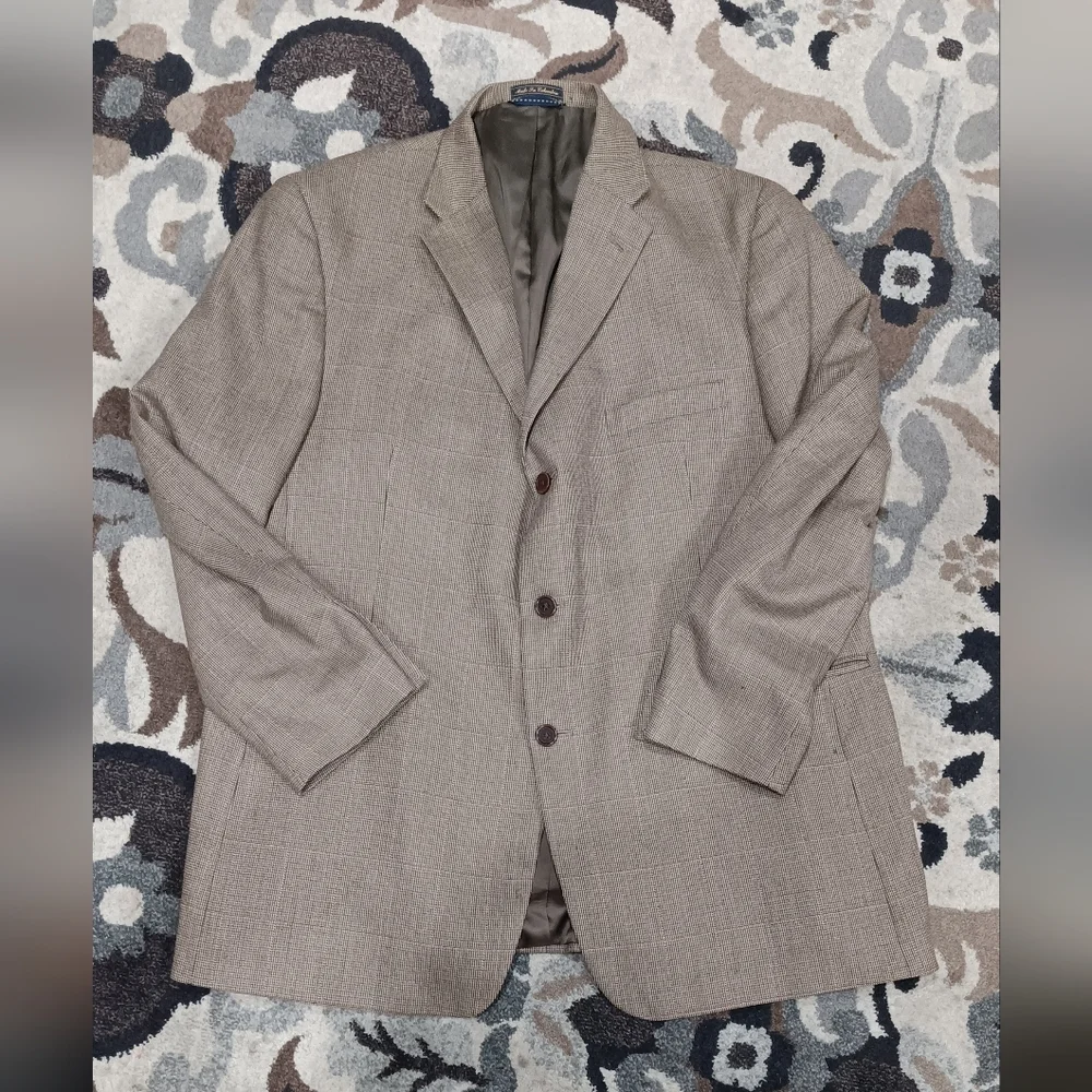 Tommy Hilfiger Wool Cashmere Brown Beige Suit Dress Jacket Blazer Sport Coat 48R